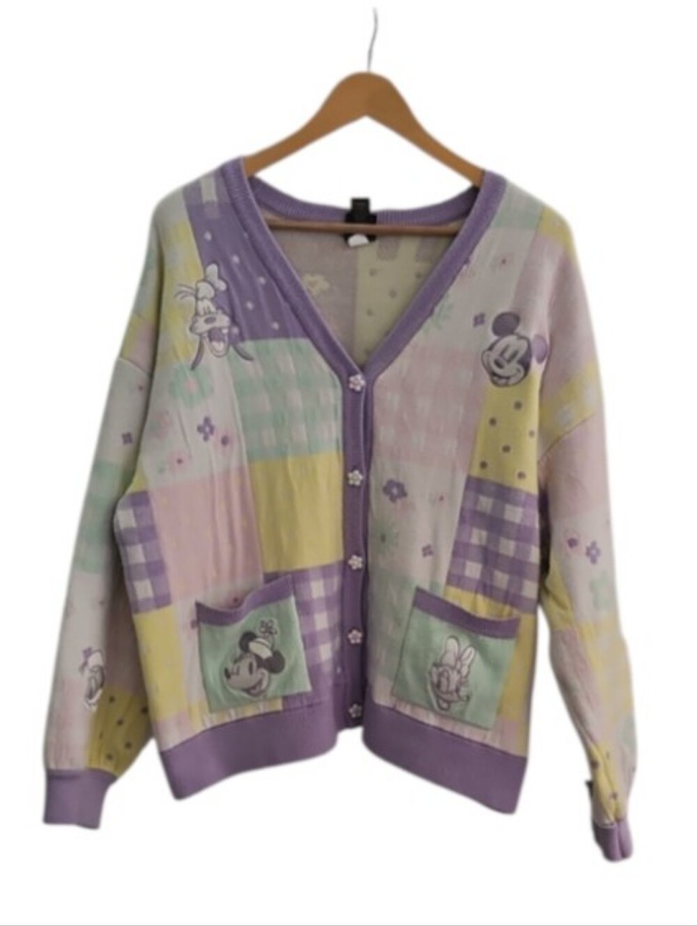 Disney Her Universe Mickey Friends Patchwork Cardigan Women’s 2X Pastel Knit